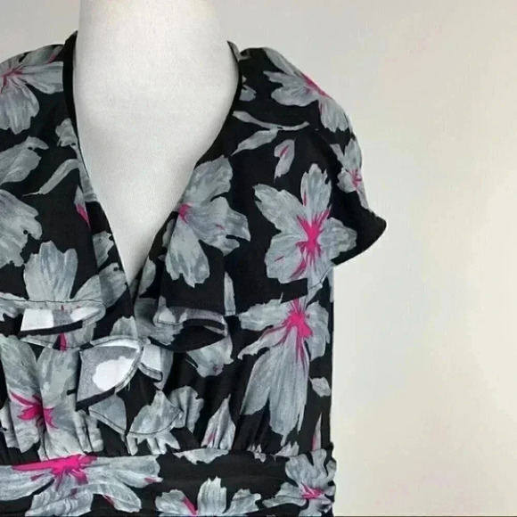 Evan Picone womens dress size 16 multicolored Floral v-neck 80s vintage - Picture 2 of 9